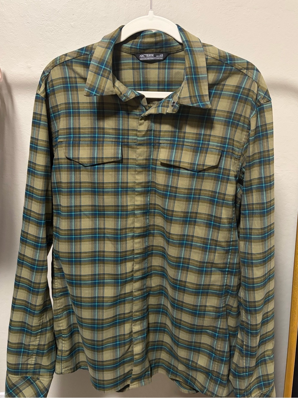 Arc'teryx Olive and Blue Plaid Long-Sleeve Button-Down Shirt